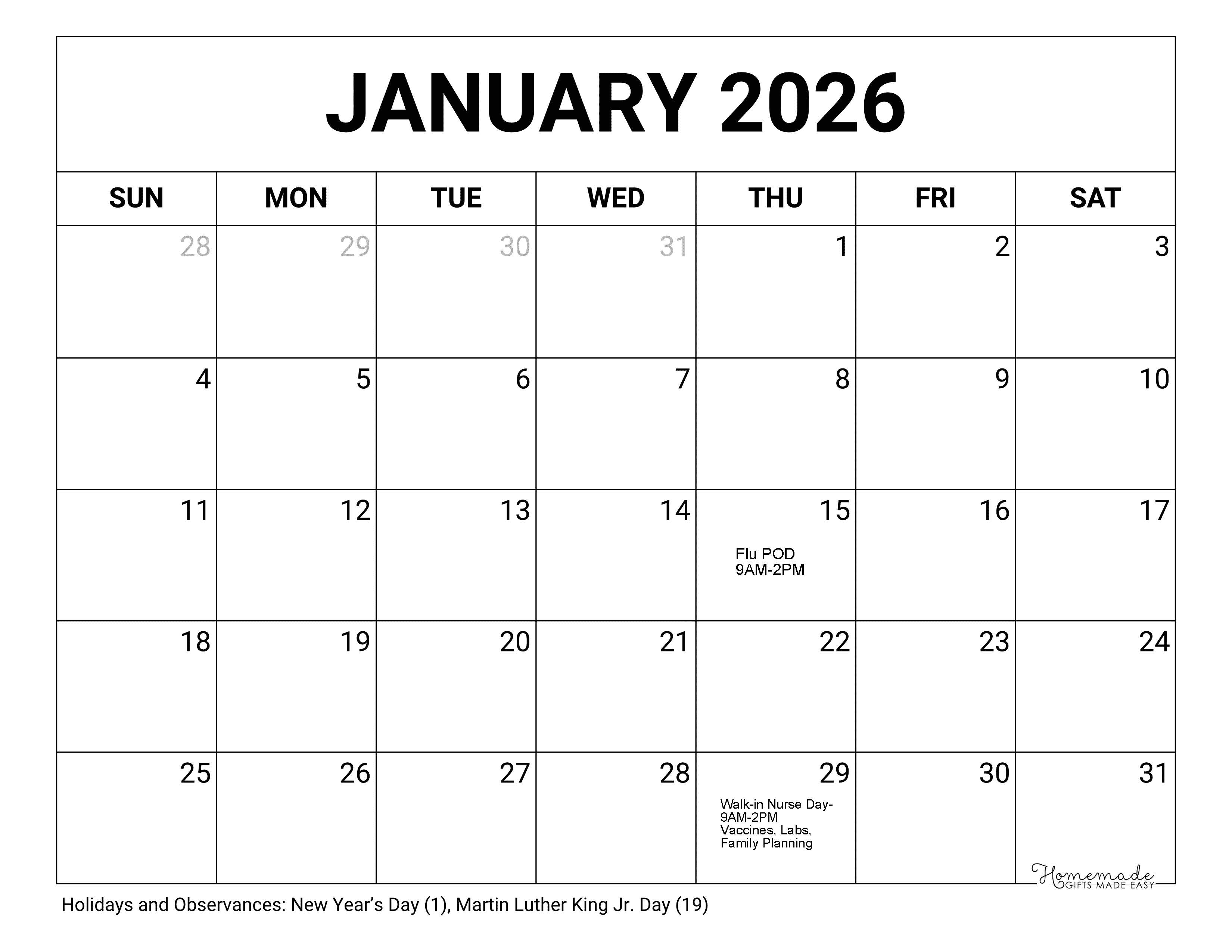 Tuga Clinic January 2026 Schedule