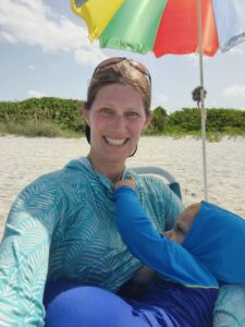 Kara Rauch, Monroe County Mom, breastfeeds baby Ollie at Venice Beach.
