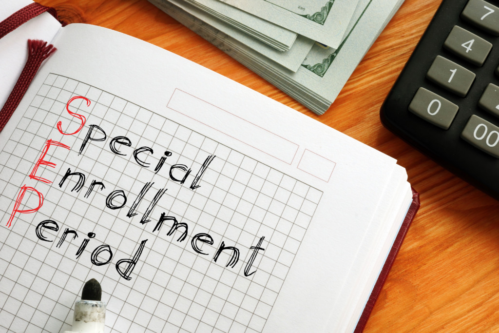 Special enrollment period SEP is shown on a conceptual business photo